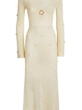 Sandro Paris Star-Embellished Mesh Cream Maxi Dress Mermaid Coachella Festival